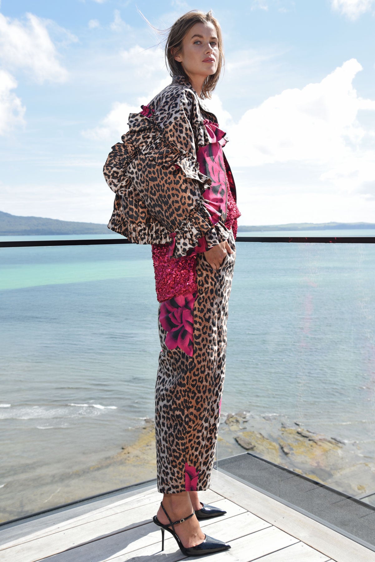 TRELISE COOPER STAND OUT TROUSER LEOPARD PRINT ANIMAL FLORAL PANT POLYESTER