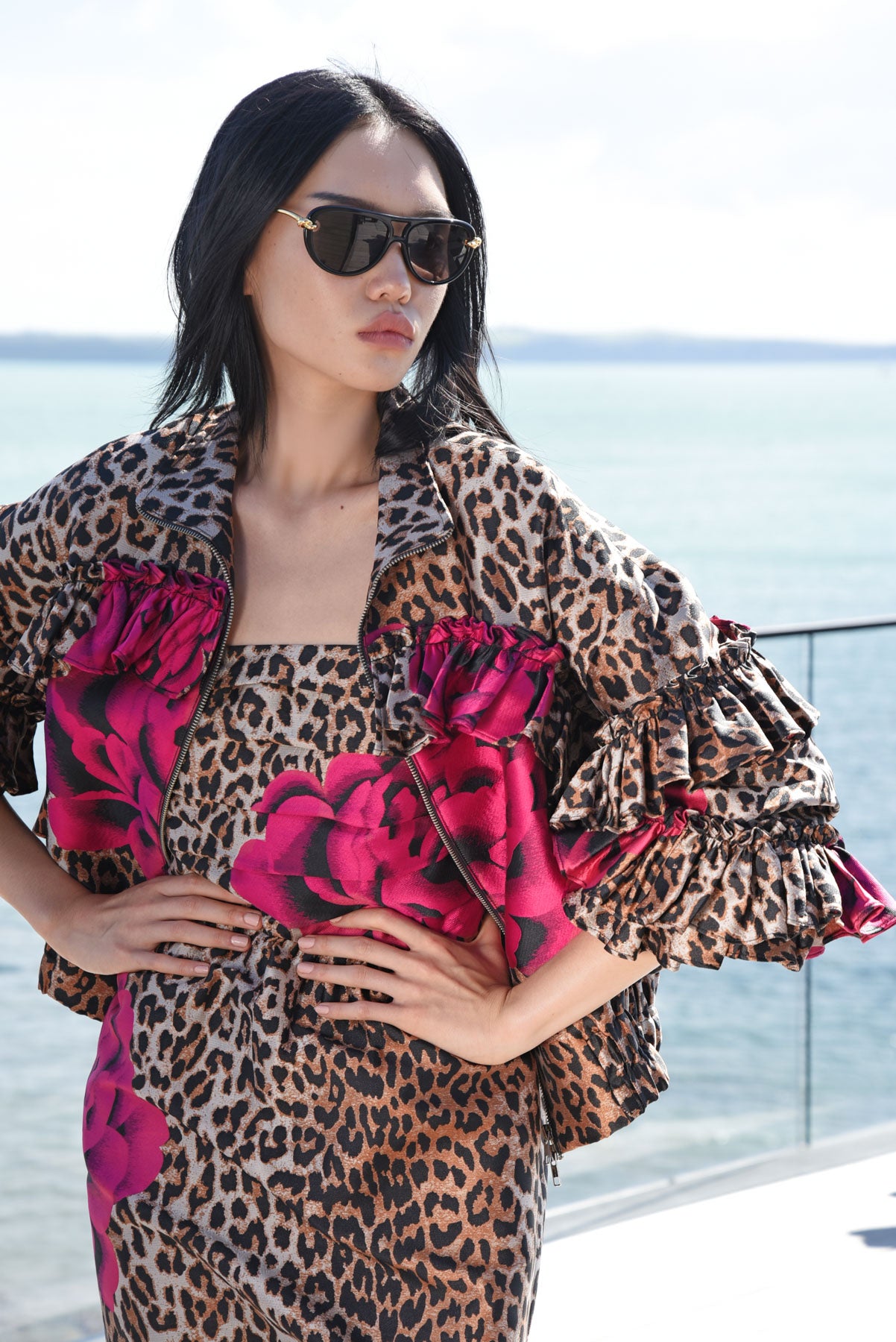 TRELISE COOPER WHAT FRILL IT BE JACKET POLYESTER ANIMAL PRINT LEOPARD FLORAL JACKET RUFFLES 