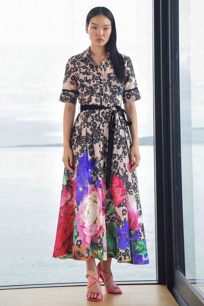 TRELISE COOPER BELT AWAY DRESS RAMIE FLORAL MIDI SHIRT DRESS