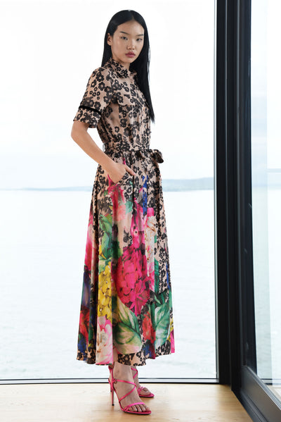 TRELISE COOPER BELT AWAY DRESS RAMIE FLORAL MIDI SHIRT DRESS