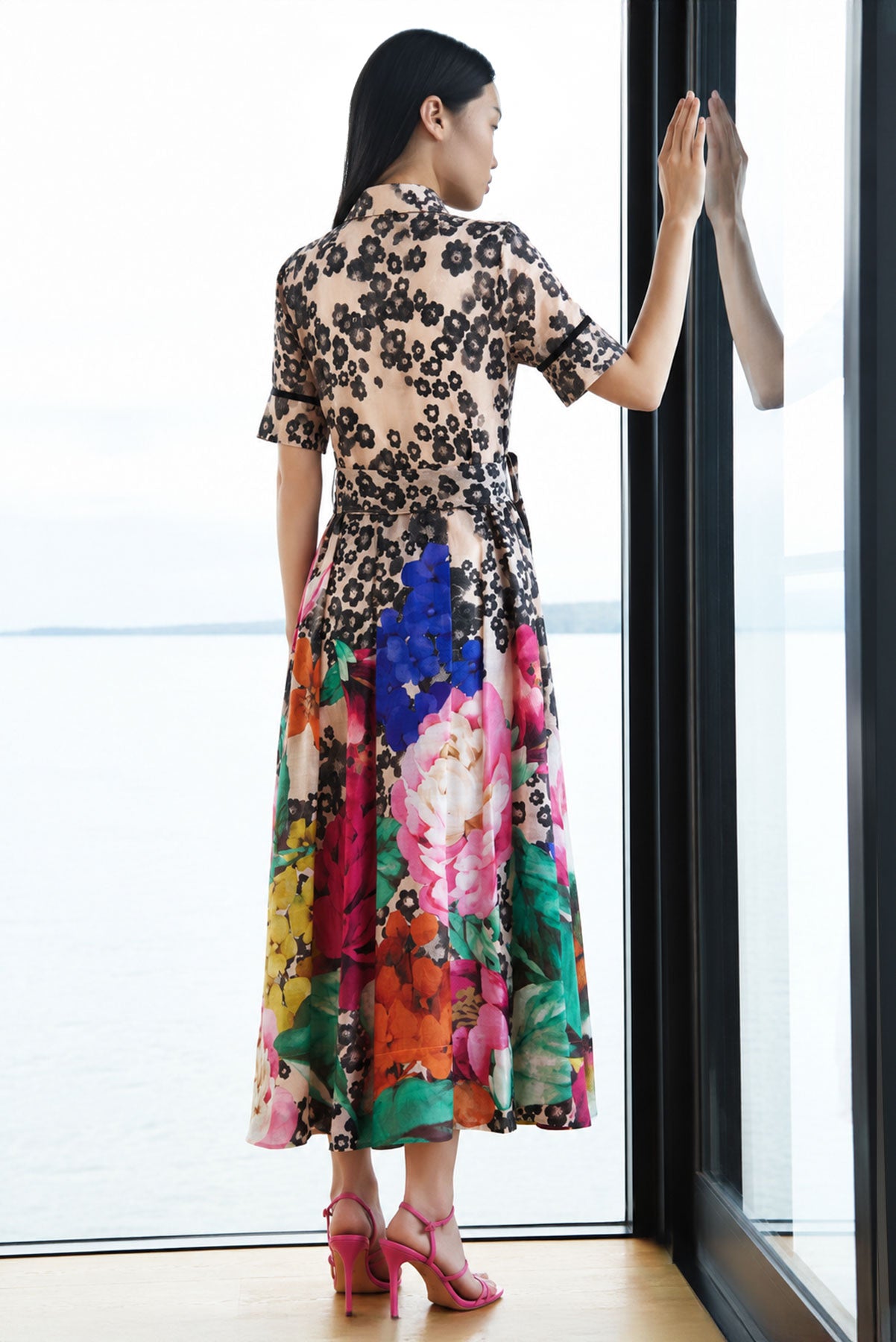 TRELISE COOPER BELT AWAY DRESS RAMIE FLORAL MIDI SHIRT DRESS