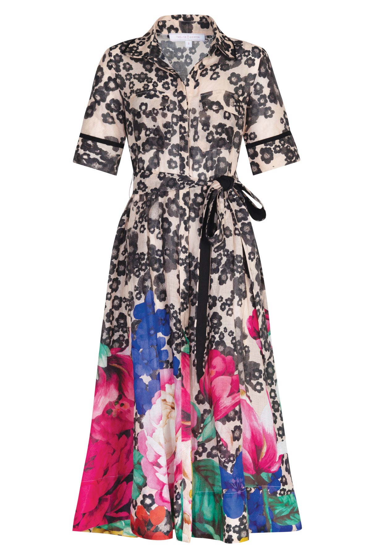 TRELISE COOPER BELT AWAY DRESS RAMIE FLORAL MIDI SHIRT DRESS