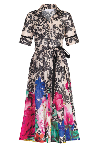 TRELISE COOPER BELT AWAY DRESS RAMIE FLORAL MIDI SHIRT DRESS