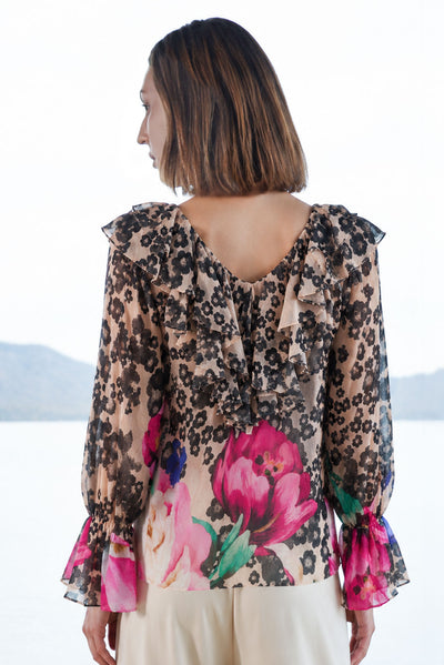 TRELISE COOPER FRILL ON MY MIND BLOUSE RAMIE FLROAL PRINT TOP