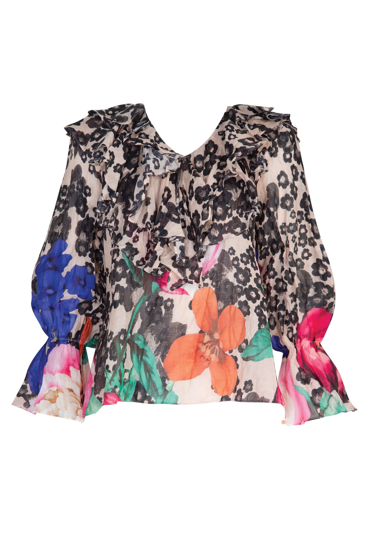 TRELISE COOPER FRILL ON MY MIND BLOUSE RAMIE FLROAL PRINT TOP