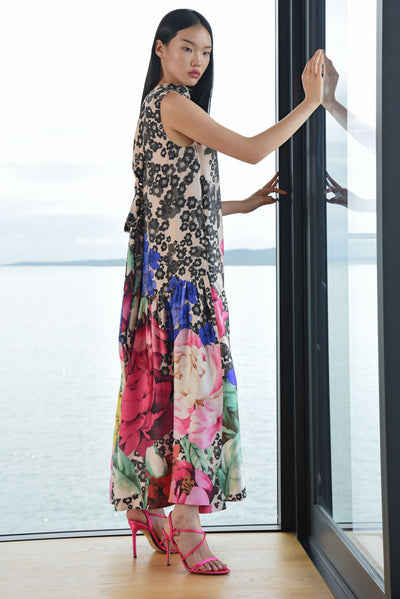 TRELISE COOPER BOW STOPPER DRESS VISCOSE POLYESTER FLORAL MAXI OCCASION DRESS NATURAL PINK
