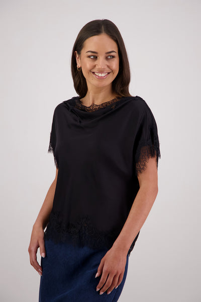 BRIARWOOD TABBY TOP BLACK LACE VISCOSE NYLON