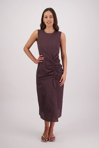BRIARWOOD TAMARA DRESS COTTON PRINT MIDI DRESS BROWN INK