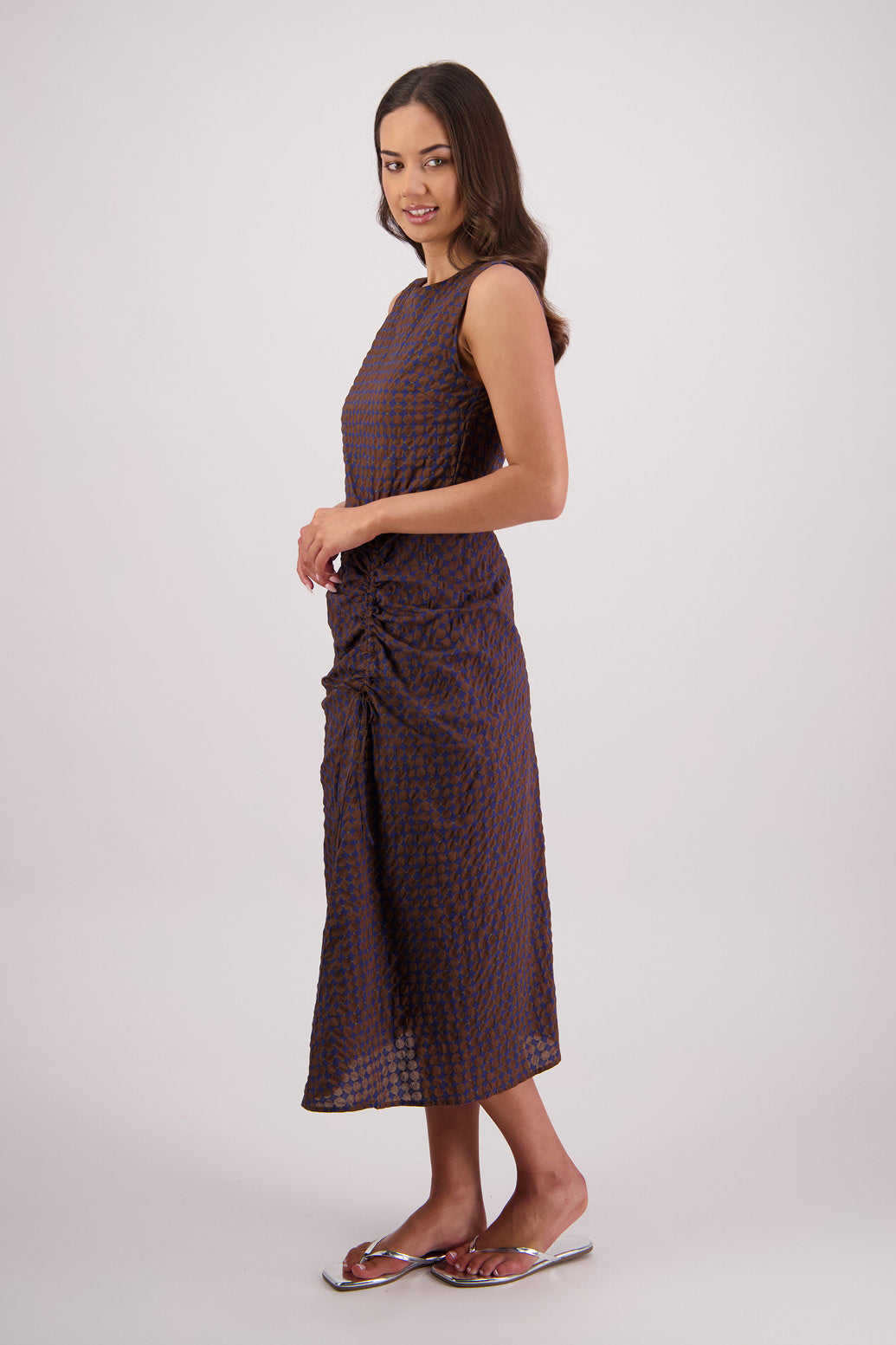 BRIARWOOD TAMARA DRESS COTTON PRINT MIDI DRESS BROWN INK