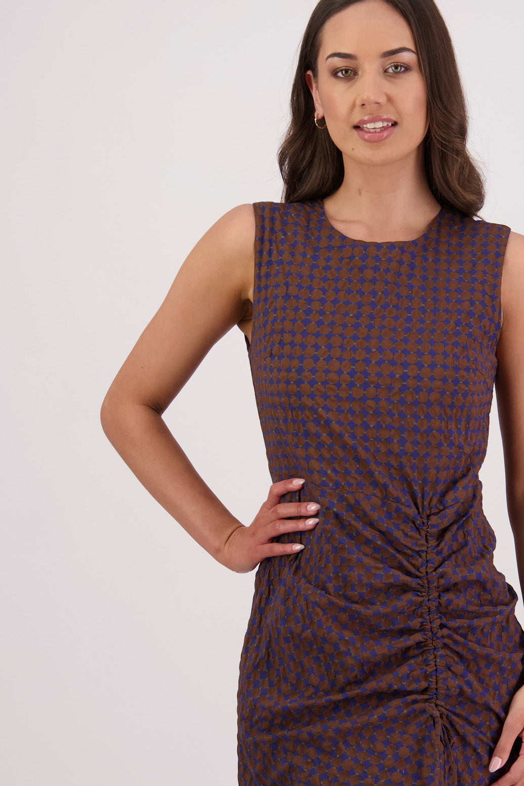 BRIARWOOD TAMARA DRESS COTTON PRINT MIDI DRESS BROWN INK