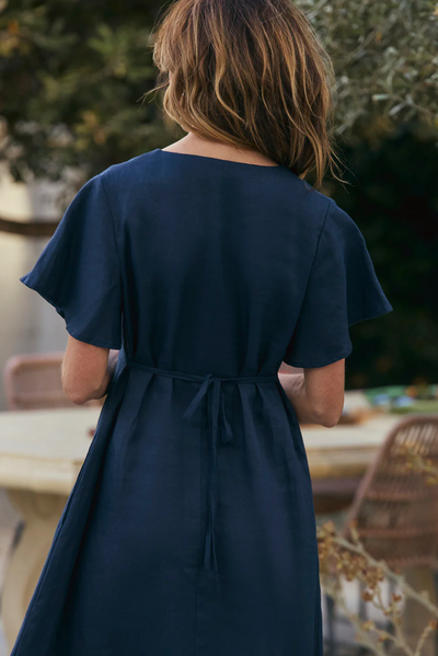TATUM LINEN FLUTTER SLEEVE DRESS