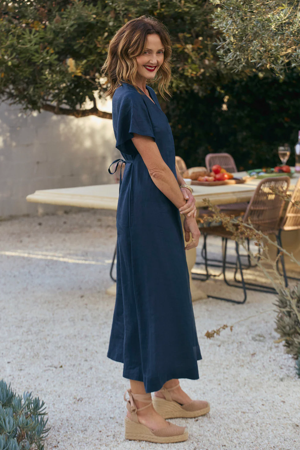 TATUM LINEN FLUTTER SLEEVE DRESS