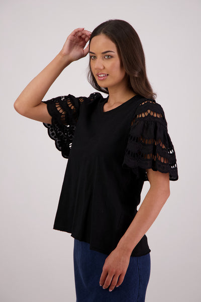 BRIARWOOD TEX TOP COTTON LACE BLACK WHITE 