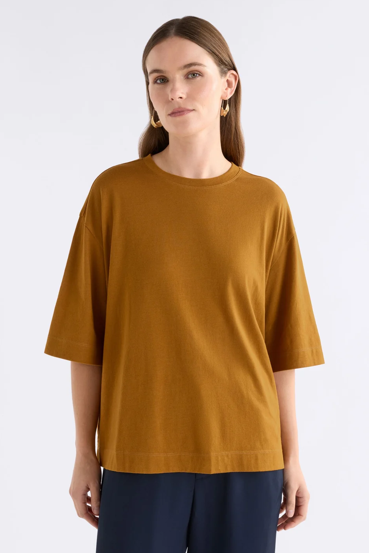 ELK TIEL TSHIRT GOLD ORANGE YELLOW WHITE TEE COTTON MODAL