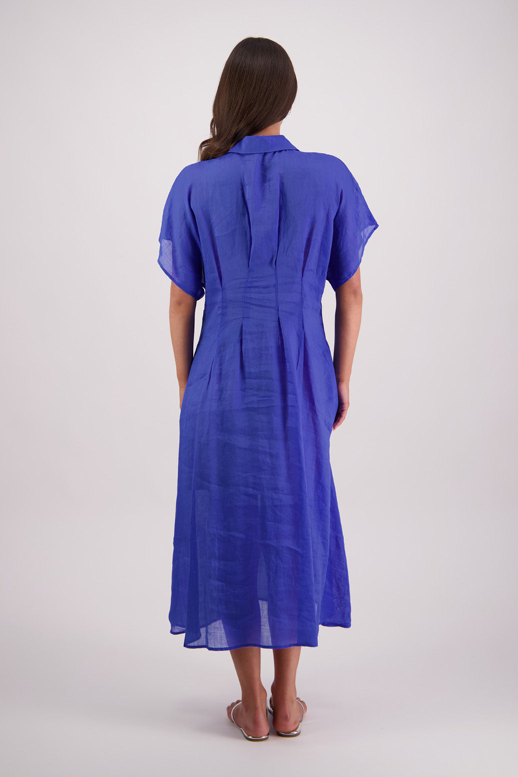 BRIARWOOD TONI DRESS RAMIE RED BLUE SHIRT DRESS MIDI MAXI