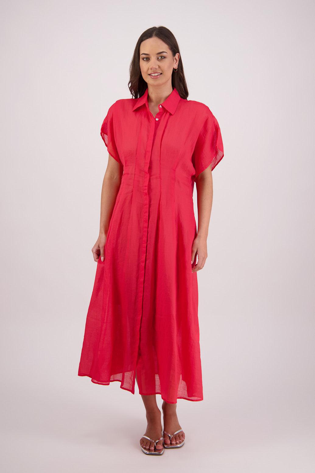 BRIARWOOD TONI DRESS RAMIE RED BLUE SHIRT DRESS MIDI MAXI