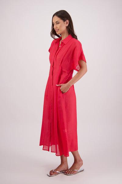 BRIARWOOD TONI DRESS RAMIE RED BLUE SHIRT DRESS MIDI MAXI