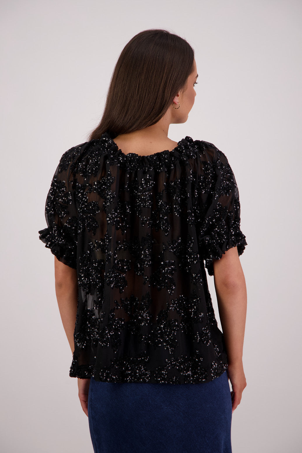 BRIARWOOD TWILIGHT TOP BLACK LACE SEQUINS BLOUSE