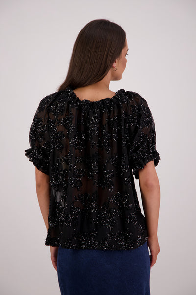 BRIARWOOD TWILIGHT TOP BLACK LACE SEQUINS BLOUSE