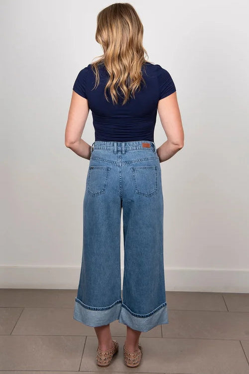 NEW LONDON UPTON JEAN MID WASH BLUE DENIM BOOT CUT LEG WIDE LEG