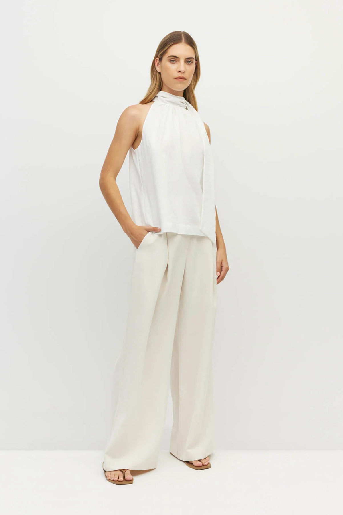 JULIETTE HOGAN ZELDA BLOUSE POLYESTER WHITE HALTER TOP