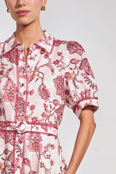 ZOE KRATZMANN ADMIRE DRESS ROSE PAISLEY LINEN MIDI DRESS
