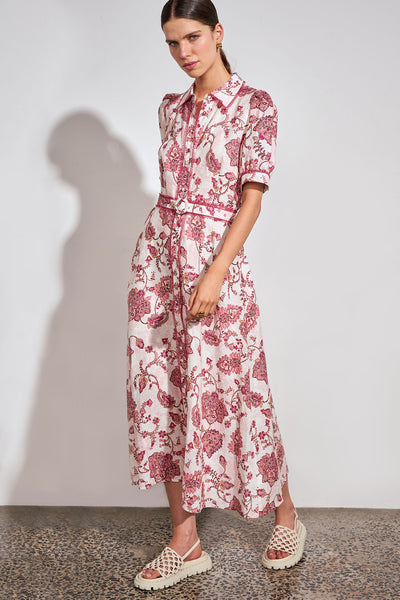 ZOE KRATZMANN ADMIRE DRESS ROSE PAISLEY LINEN MIDI DRESS