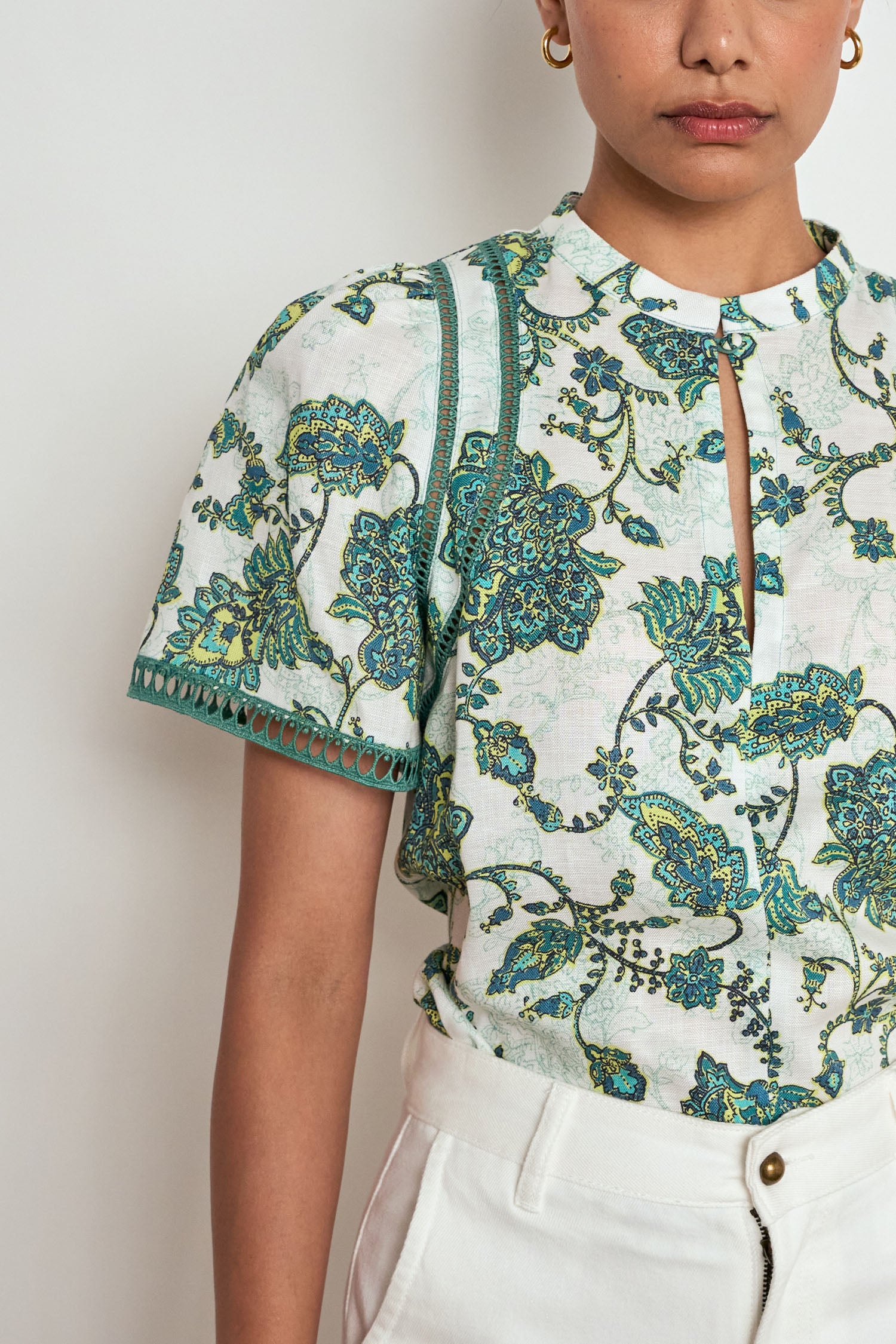 ZOE KRATZMANN CHARM TOP LYOCELL LINEN GREEN FLORAL TOP