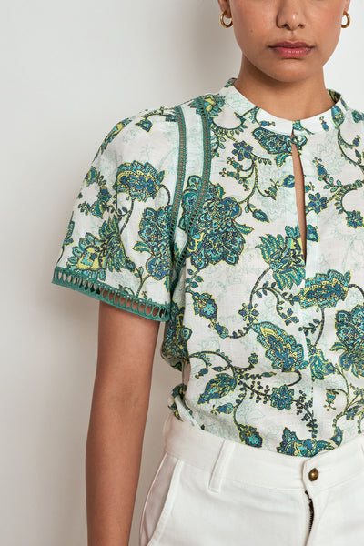 ZOE KRATZMANN CHARM TOP LYOCELL LINEN GREEN FLORAL TOP