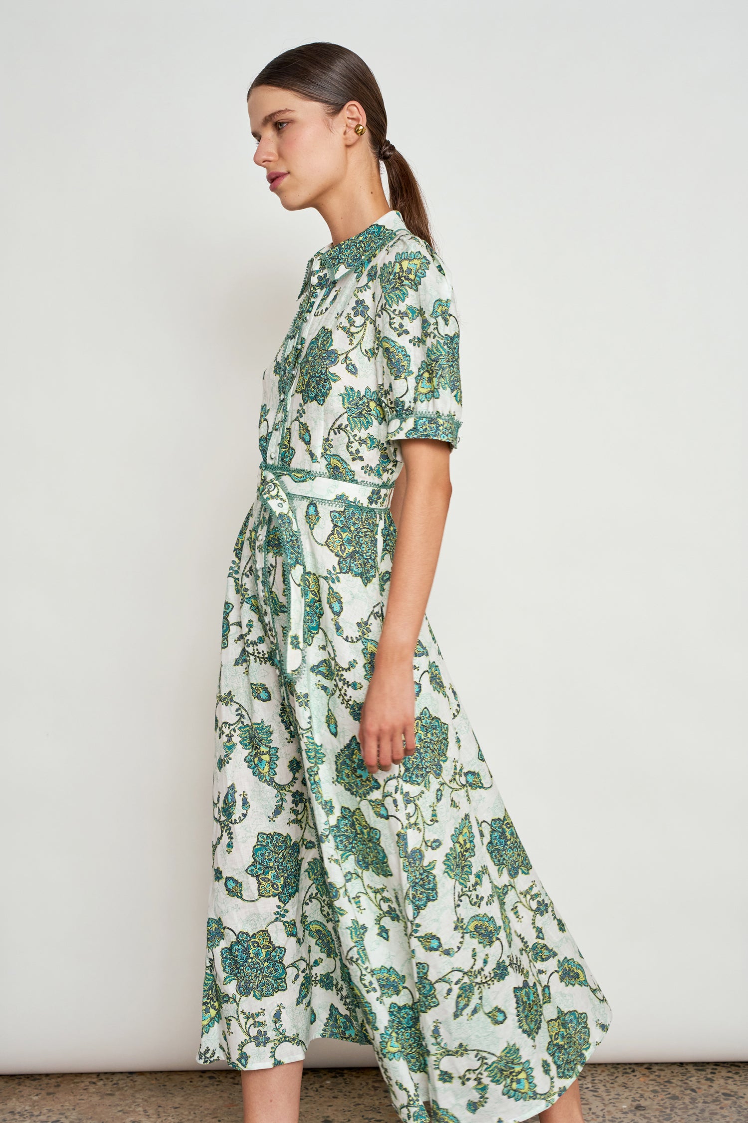 ZOE KRATZMANN ADMIRE DRESS LINEN SHIRT DRESS MIDI GREEN PAISLEY FLORAL 