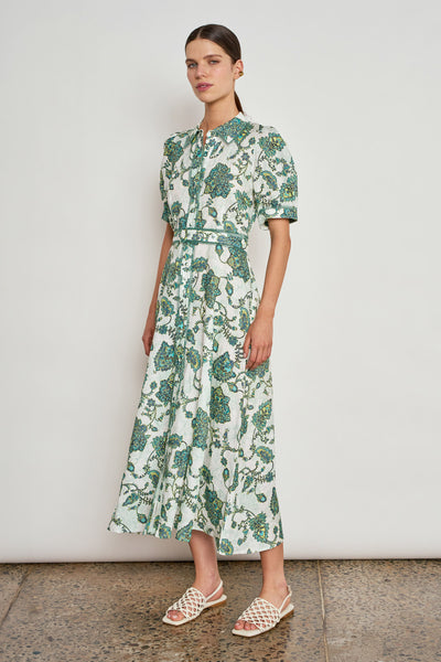 ZOE KRATZMANN ADMIRE DRESS LINEN SHIRT DRESS MIDI GREEN PAISLEY FLORAL 