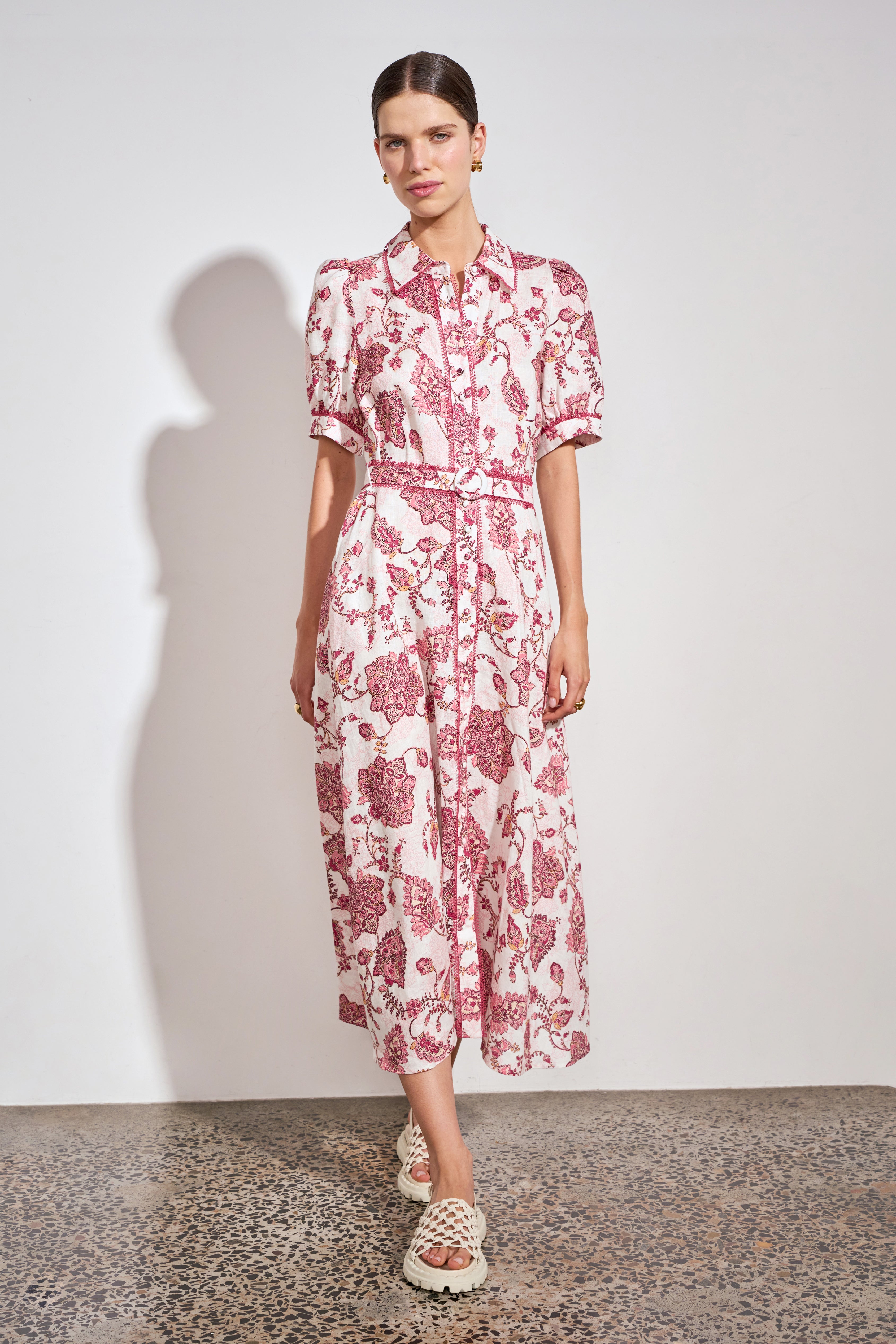 ZOE KRATZMANN ADMIRE DRESS ROSE PAISLEY LINEN MIDI DRESS