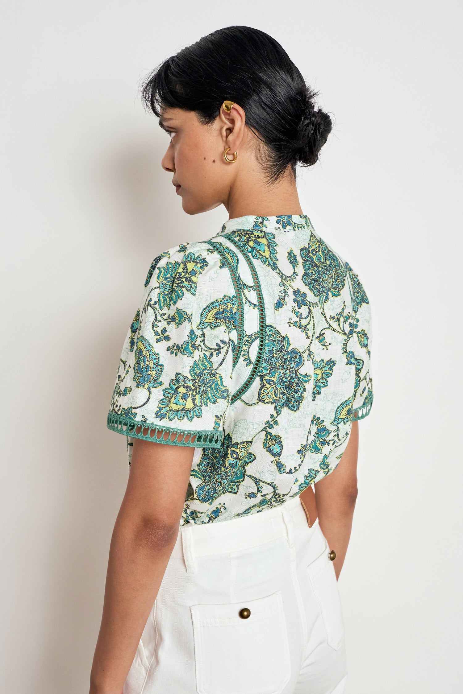 ZOE KRATZMANN CHARM TOP LYOCELL LINEN GREEN FLORAL TOP