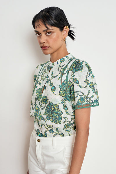 ZOE KRATZMANN CHARM TOP LYOCELL LINEN GREEN FLORAL TOP