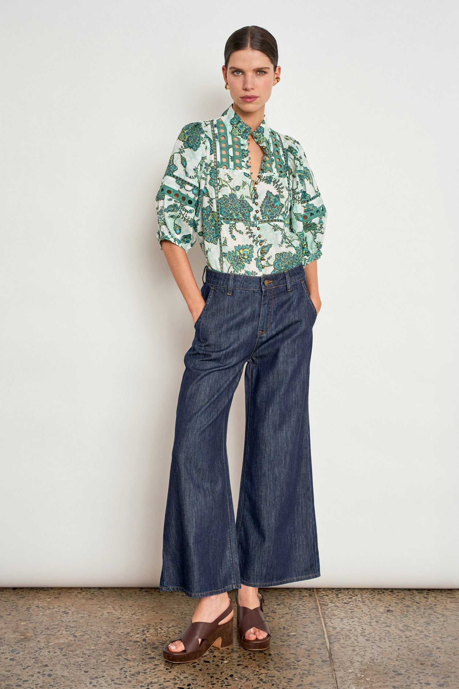 ZOE KRATZMANN EXTEND TOP RAMIE GREEN PAISLEY FLORAL BLOUSE 