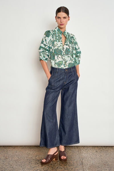 ZOE KRATZMANN EXTEND TOP RAMIE GREEN PAISLEY FLORAL BLOUSE 