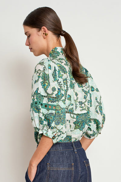 ZOE KRATZMANN EXTEND TOP RAMIE GREEN PAISLEY FLORAL BLOUSE 