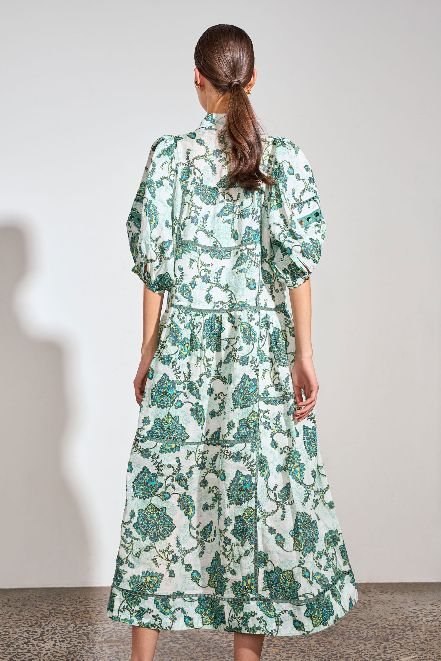ZOE KRATZMANN FLUTTER DRESS RAMIE GREEN FLORAL PAISLEY MIDI DRESS