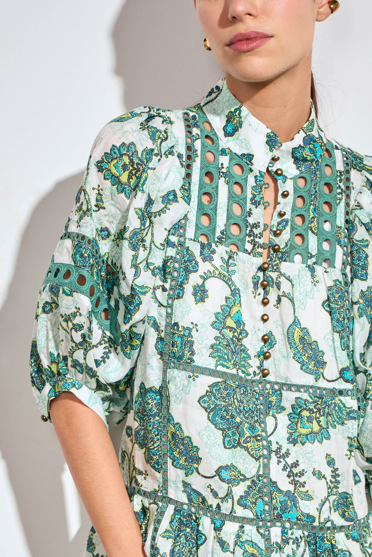 ZOE KRATZMANN FLUTTER DRESS RAMIE GREEN FLORAL PAISLEY MIDI DRESS