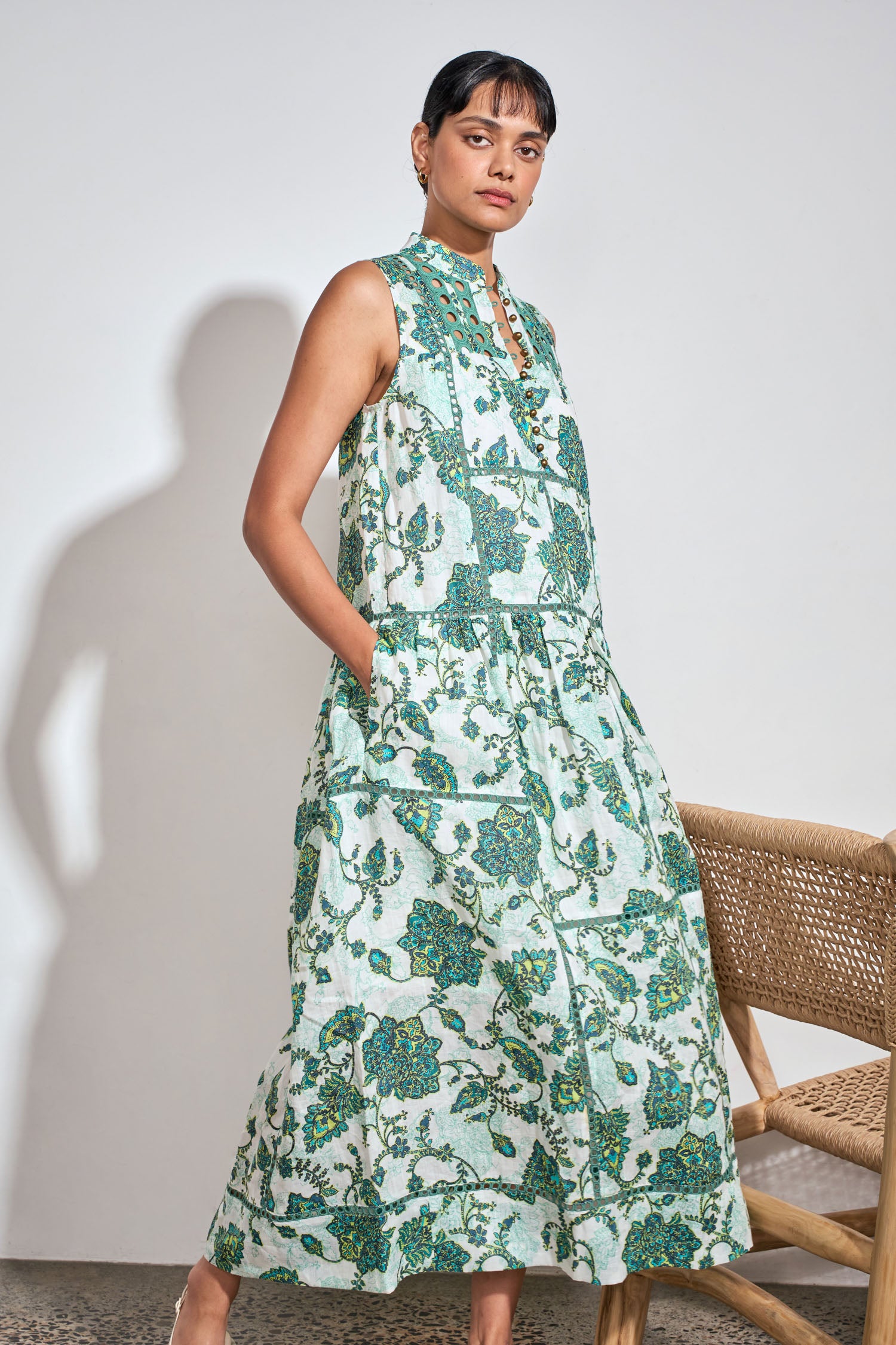 ZOE KRATZMANN LINGER DRESS RAMIE GREEN PAISLEY FLORAL MIDI MAXI DRESS