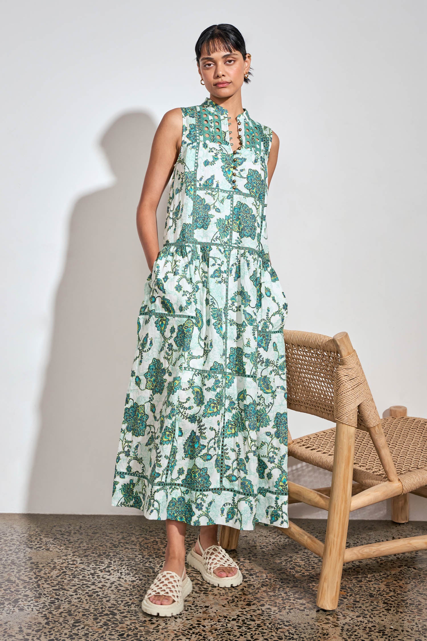 ZOE KRATZMANN LINGER DRESS RAMIE GREEN PAISLEY FLORAL MIDI MAXI DRESS