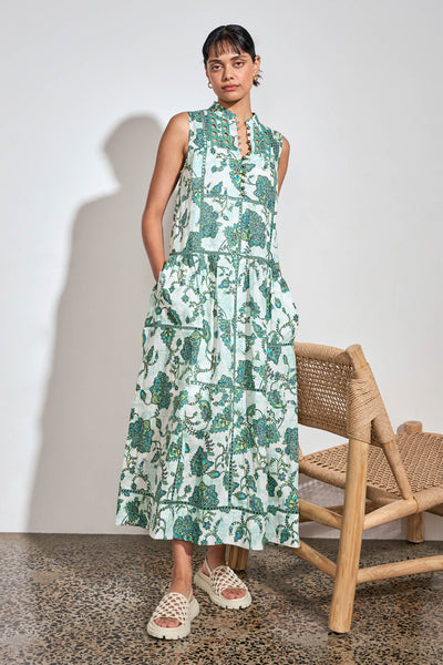 ZOE KRATZMANN LINGER DRESS RAMIE GREEN PAISLEY FLORAL MIDI MAXI DRESS