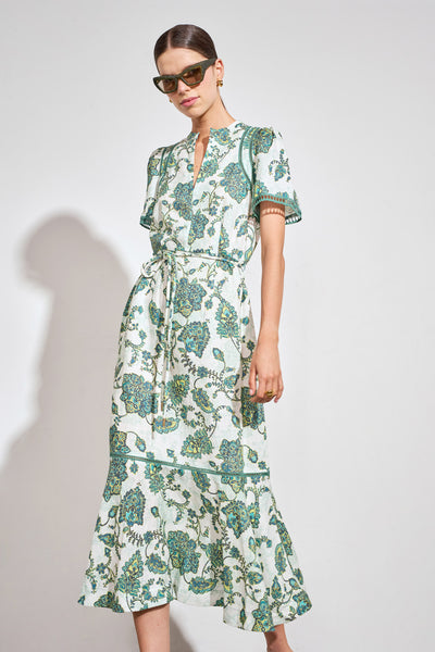 ZOE KRATZMANN POEM DRESS LYOCELL LINEN GREEN PAISLEY FLROAL MIDI DRESS