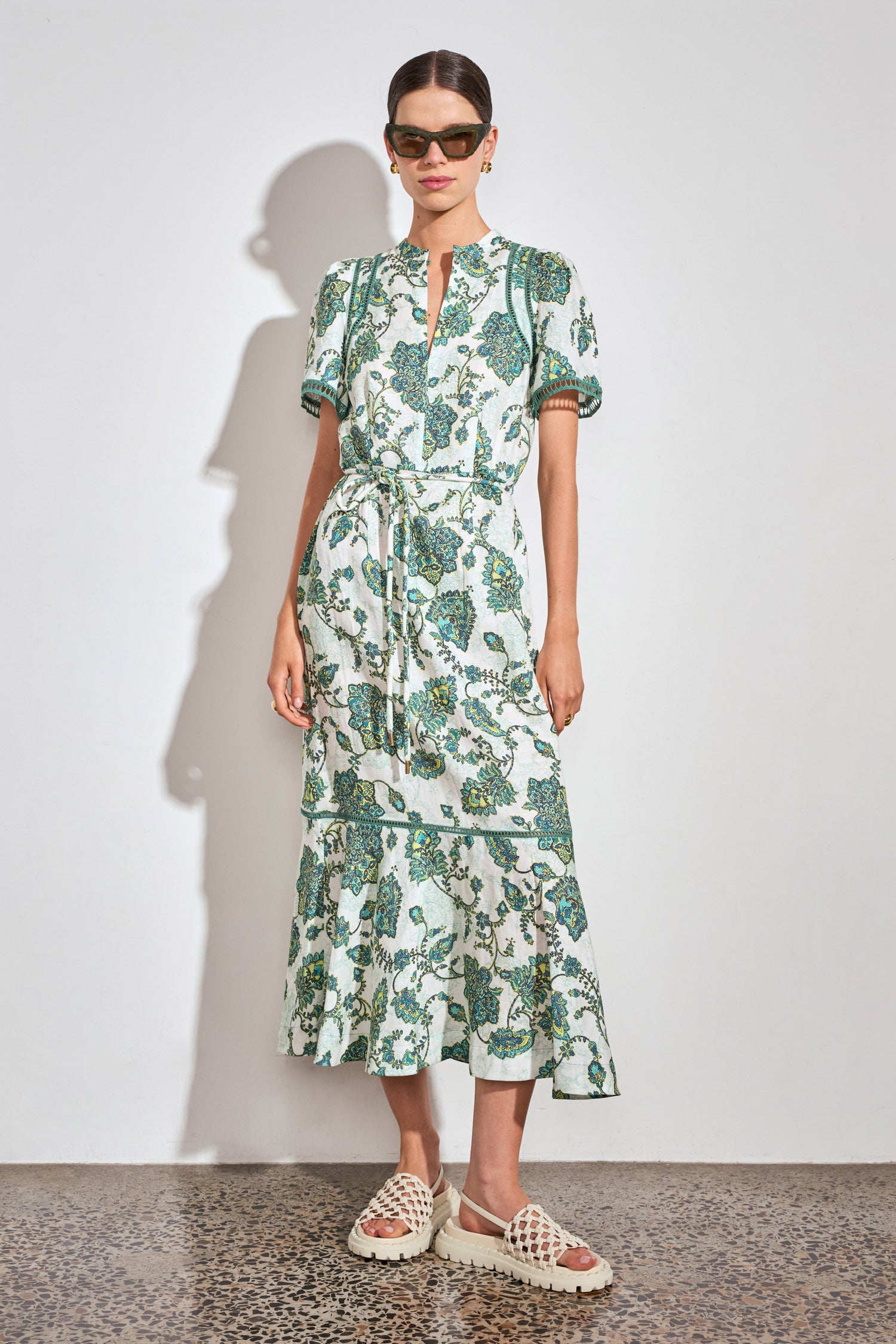 ZOE KRATZMANN POEM DRESS LYOCELL LINEN GREEN PAISLEY FLROAL MIDI DRESS