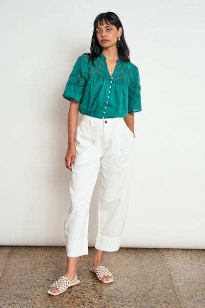ZOE KRATZAMNN PULSE TOP COTTON GREEN BLOUSE