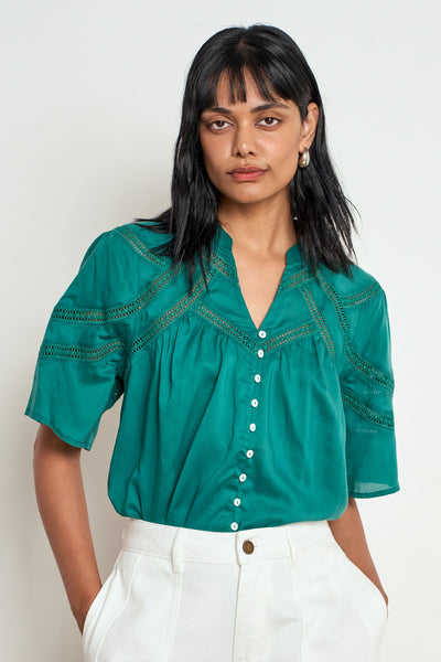 ZOE KRATZAMNN PULSE TOP COTTON GREEN BLOUSE