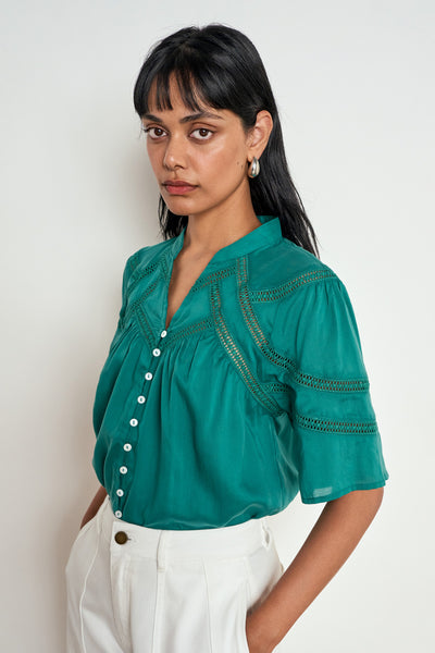 ZOE KRATZAMNN PULSE TOP COTTON GREEN BLOUSE