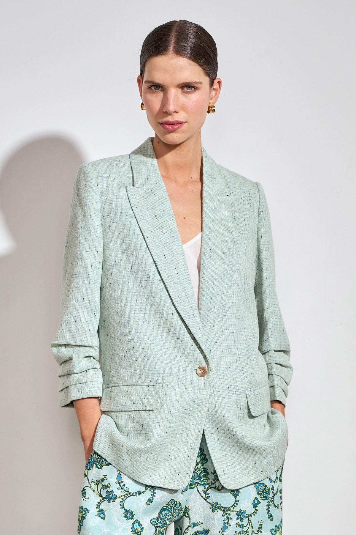 ZOE KRATZMANN REFINE JACKET polyester cotton linen blazer ballet pink PISTACHIO and storm grey