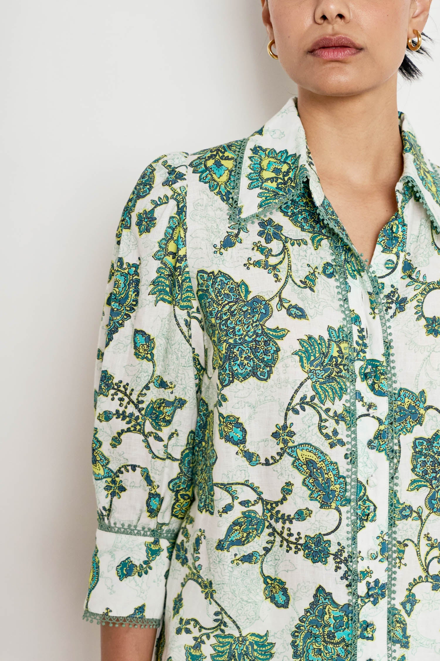 ZOE KRATZMANN SERENADE TOP LINEN PAISLEY FLORAL BLOUSE SHIRT