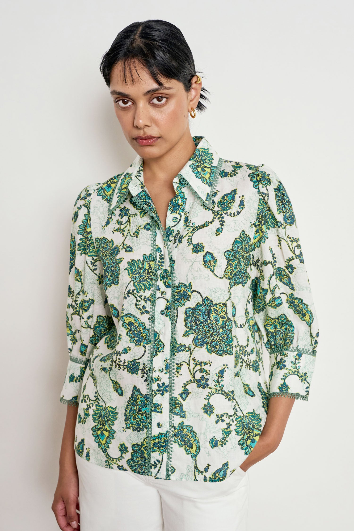 ZOE KRATZMANN SERENADE TOP LINEN PAISLEY FLORAL BLOUSE SHIRT